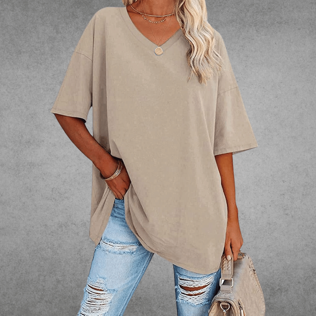 Marie | T shirt med V hals og afslappet oversized pasform