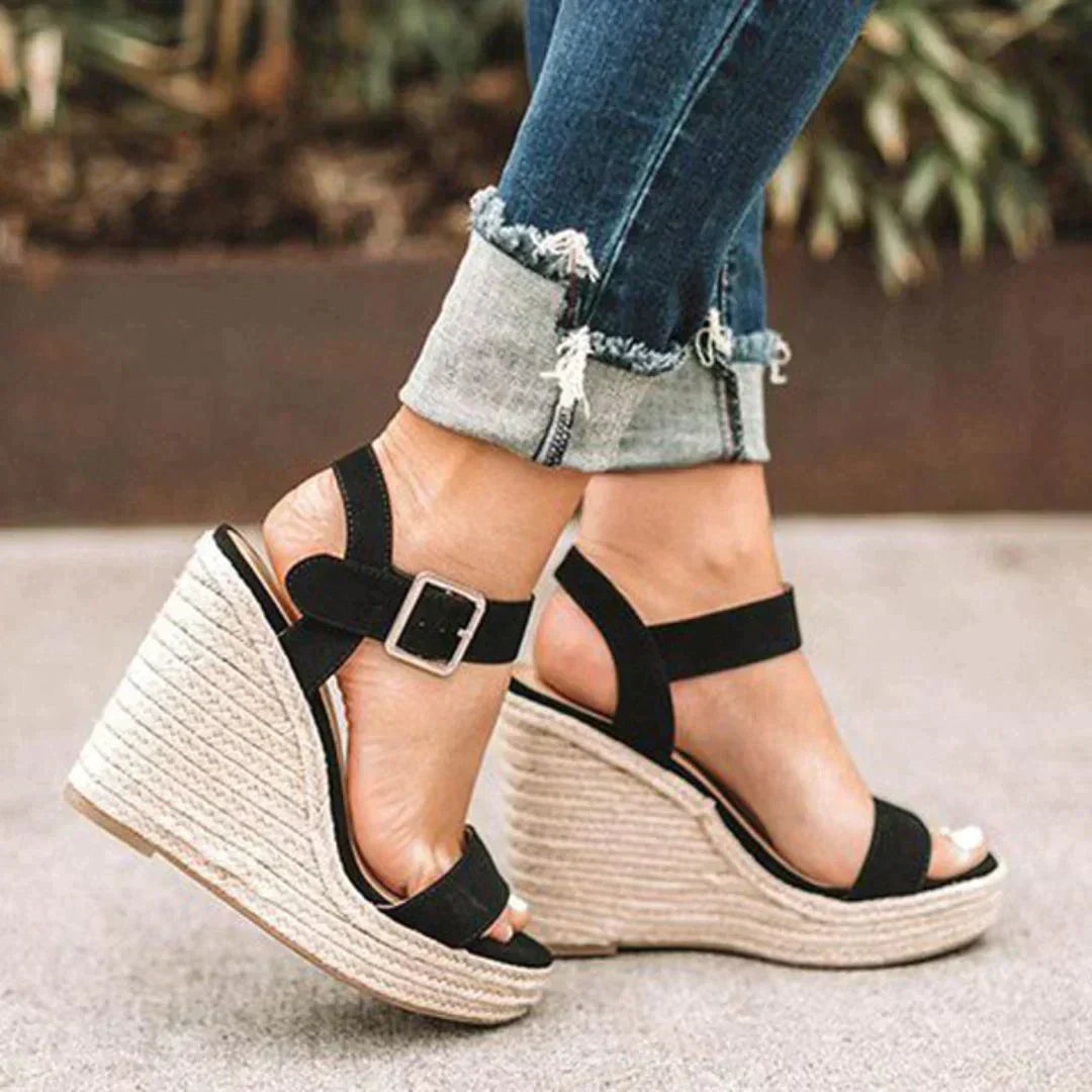 Signe | Dame sommer espadriller med kilehæl og ankelrem