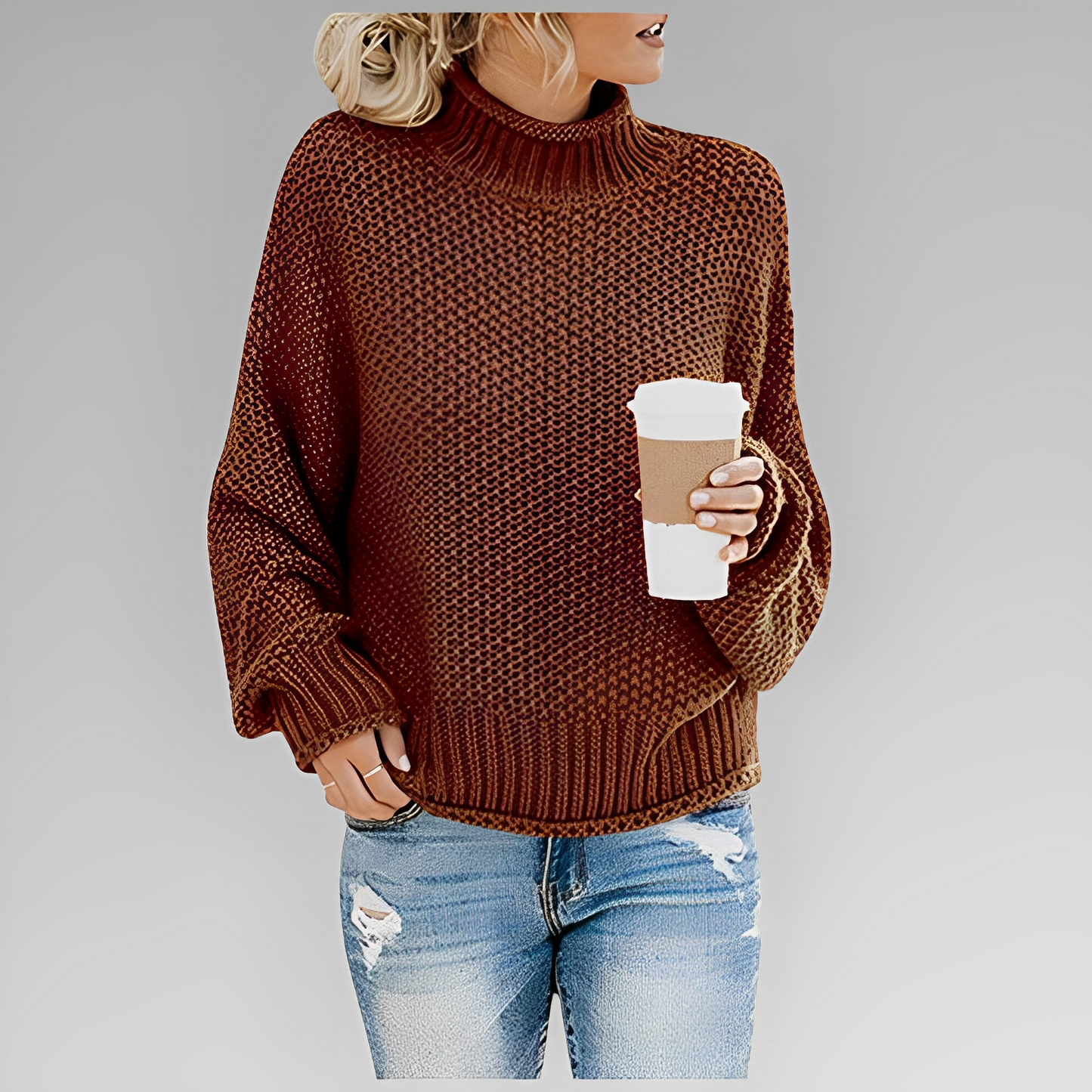 Charlotte | Trendy strikpullover med høj hals og afslappet design