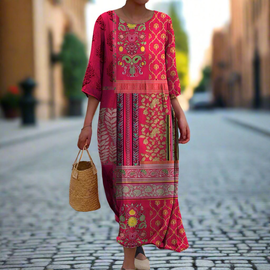 Mathilde | Dame løs maxikjole med print og sommerdesign