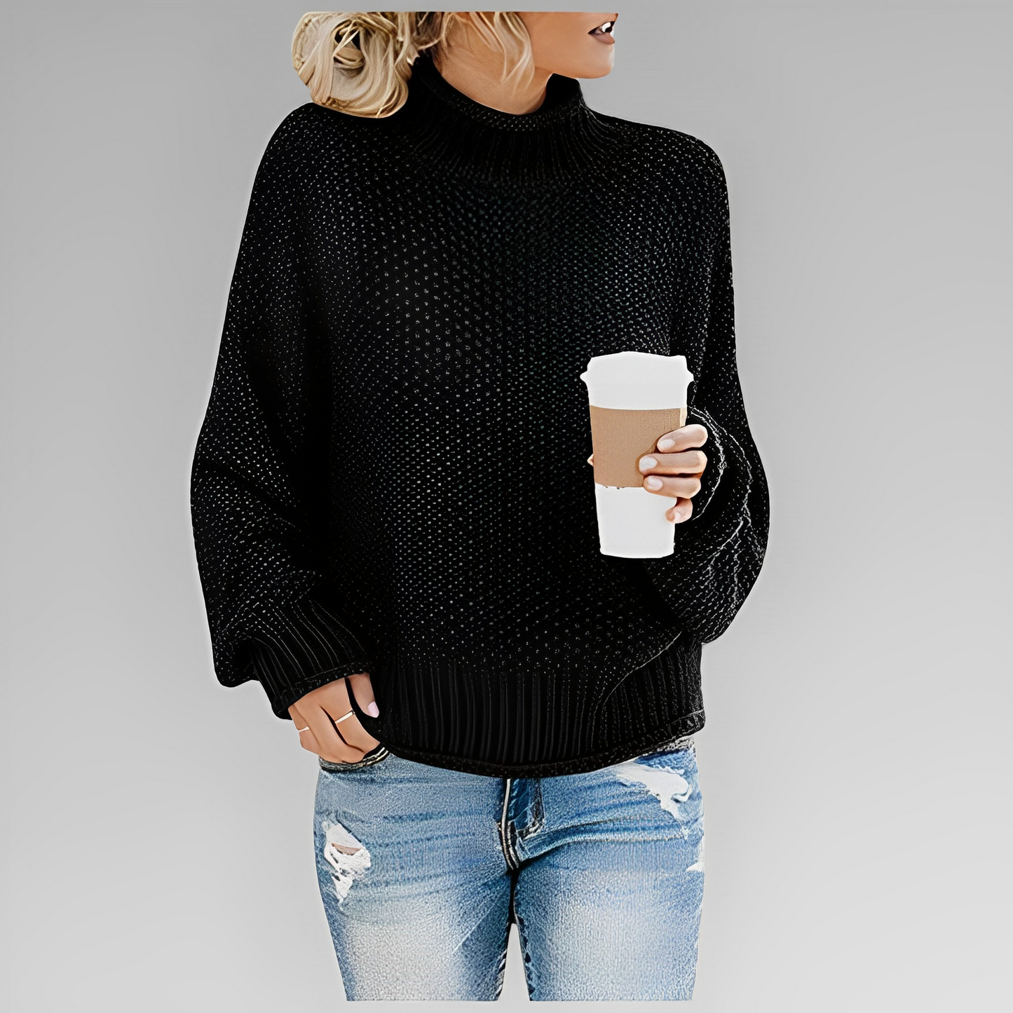 Charlotte | Trendy strikpullover med høj hals og afslappet design