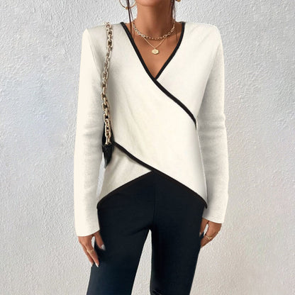 Vilma | Dame sweater med V-hals og wrap design samt lange ærmer