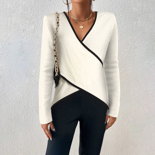 Vilma | Dame sweater med V-hals og wrap design samt lange ærmer