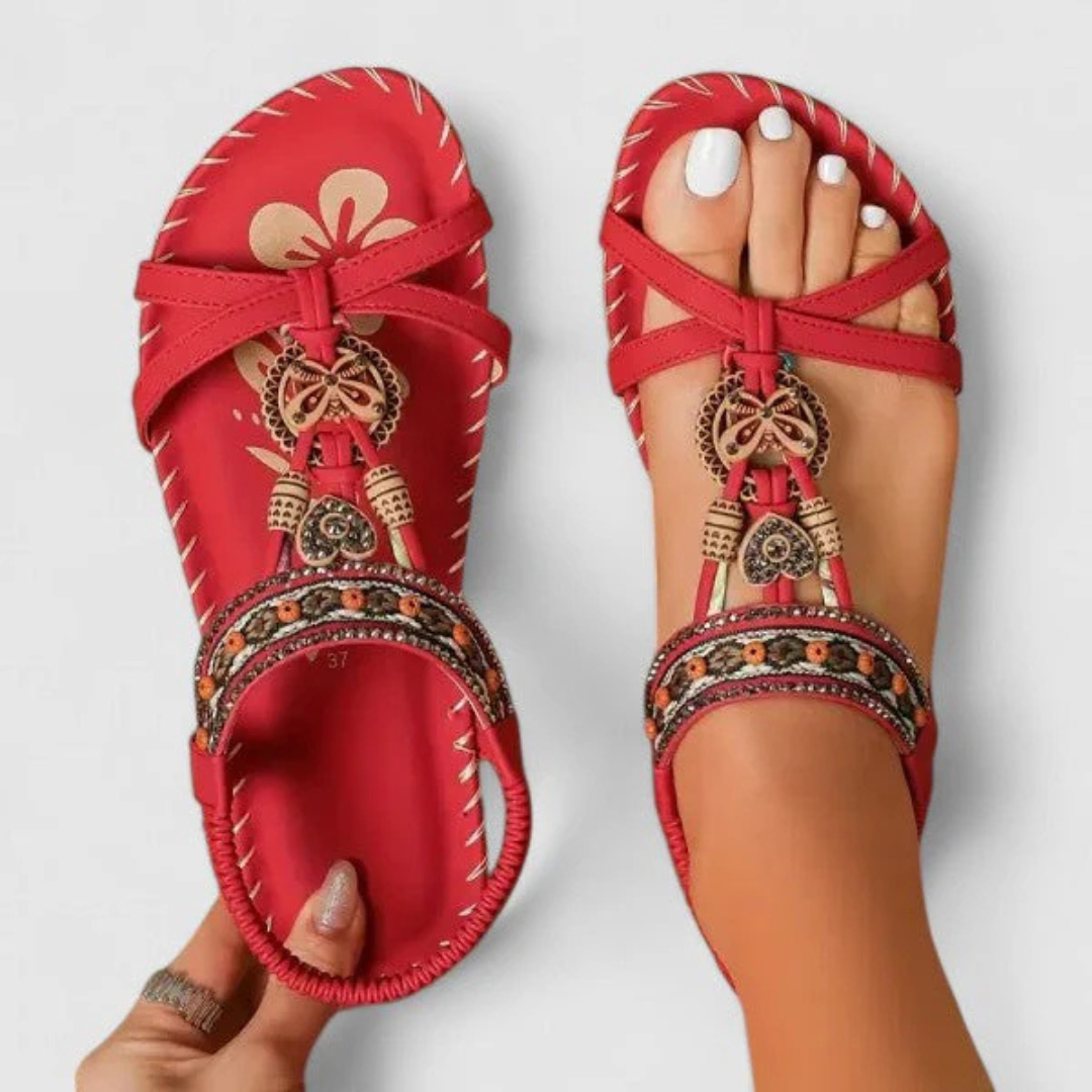 Rosa | Dame sandaler med remme og flad sål