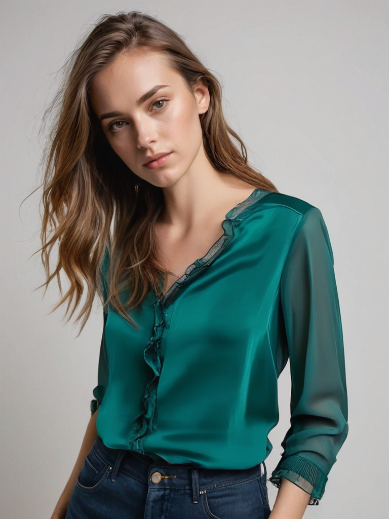 Agnes | Dame elegant bluse med flæser og lange ærmer samt pasform