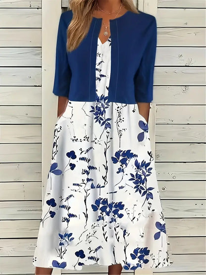 Asta | Dame elegant kjolesæt med blomsterprint og kort jakke
