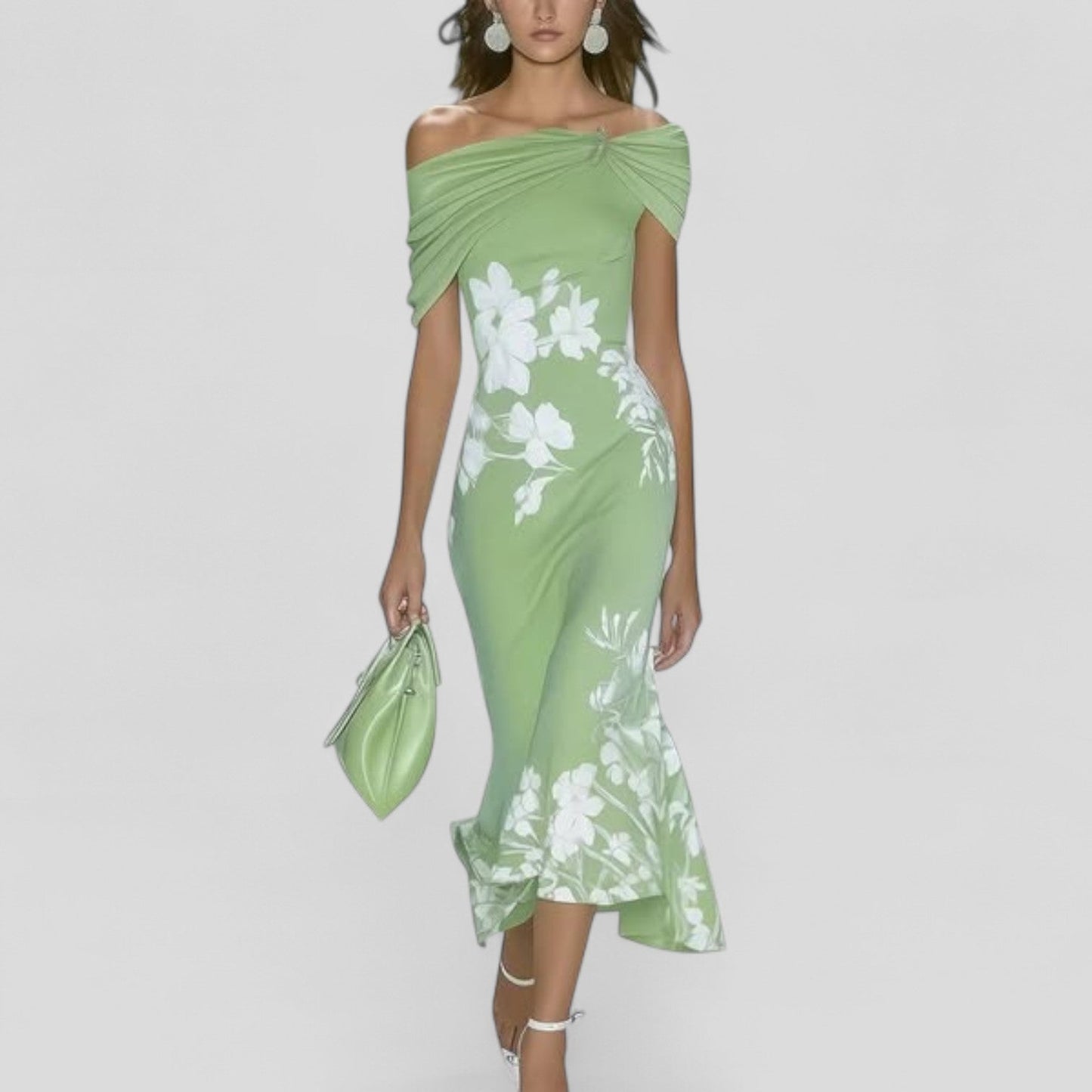 Aveline | Midi Kjole til Damer med Blomstermønster og Elegant Pasform