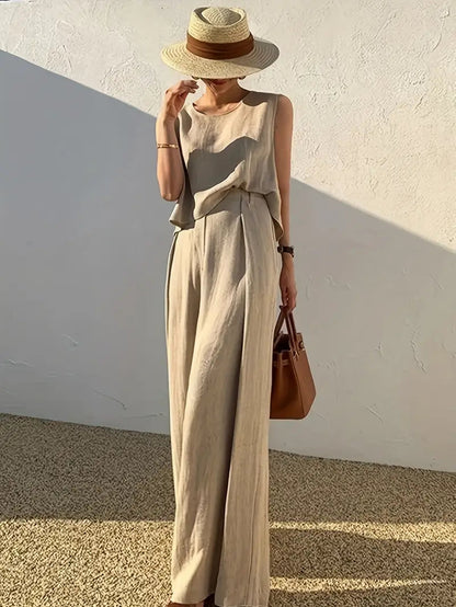 Qelira | Dame sæt med cropped top og brede bukser