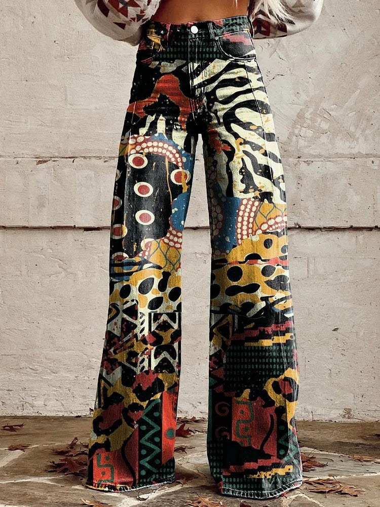 Helle | Jeans med blomster print og wide leg pasform samt høj talje