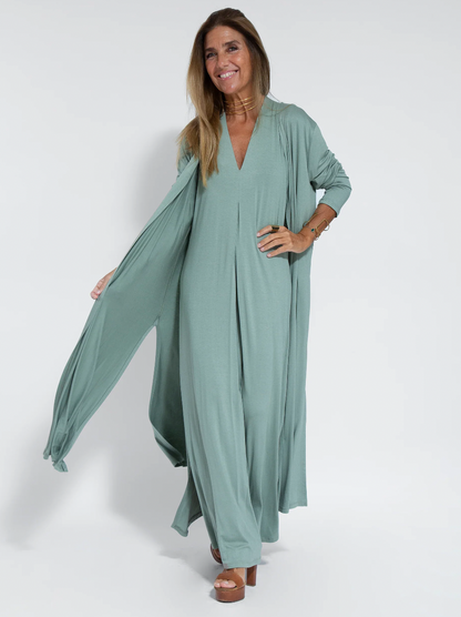 Freya | Lang kjole med løs pasform og matchende cardigan