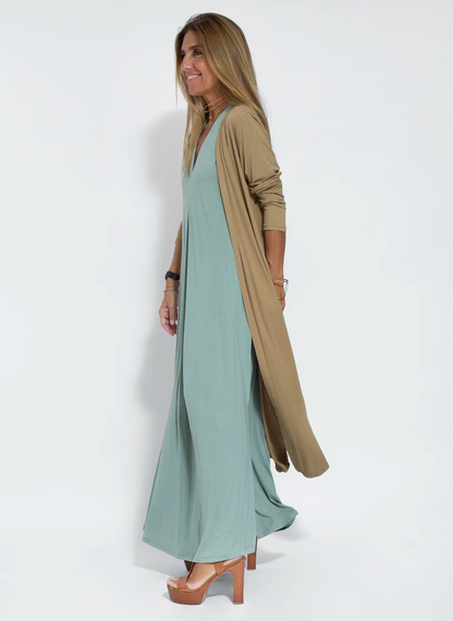 Freya | Lang kjole med løs pasform og matchende cardigan