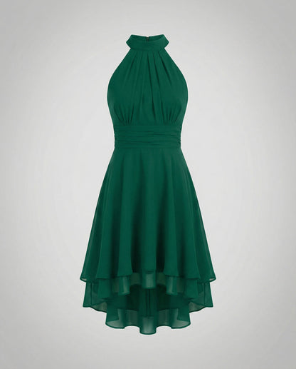 Auri | Midikjole med halterneck og high-low kant | Let og flydende