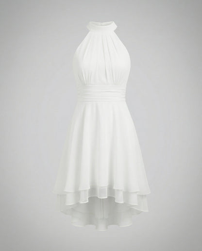 Auri | Midikjole med halterneck og high-low kant | Let og flydende