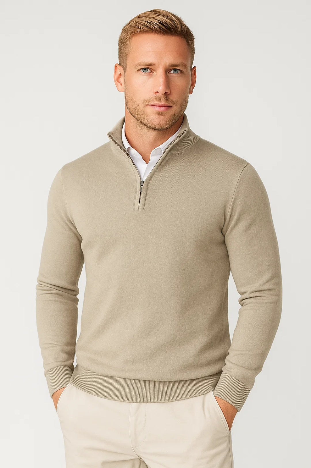 Claus | Herre sweater med lynlås og høj hals samt lange ærmer