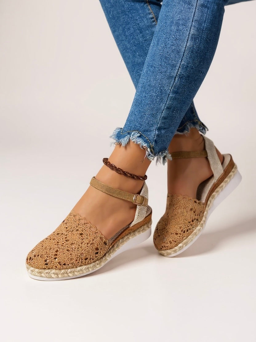 Kirsten | Dame boho espadriller med kilehæl og ankelrem