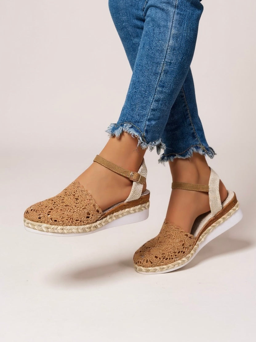 Kirsten | Dame boho espadriller med kilehæl og ankelrem