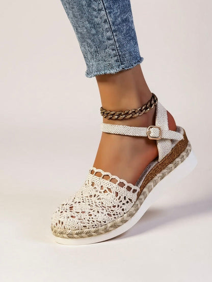 Kirsten | Dame boho espadriller med kilehæl og ankelrem