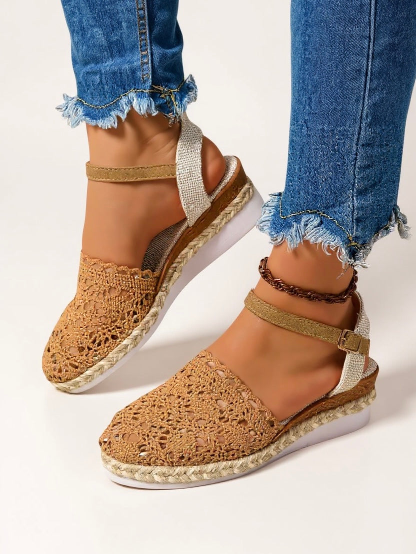 Kirsten | Dame boho espadriller med kilehæl og ankelrem