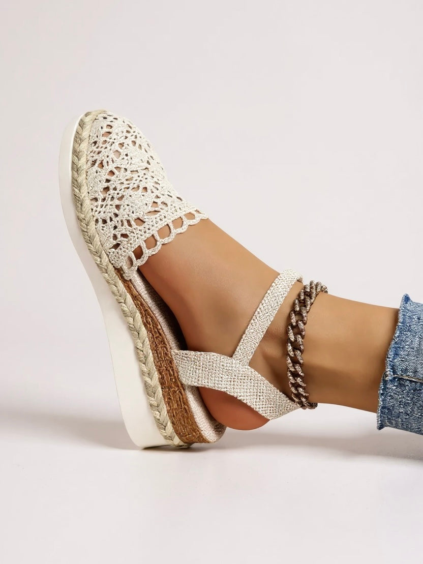 Kirsten | Dame boho espadriller med kilehæl og ankelrem