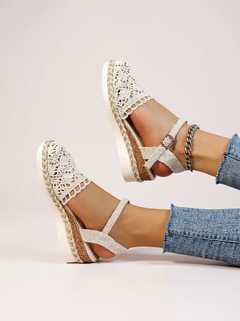 Kirsten | Dame boho espadriller med kilehæl og ankelrem