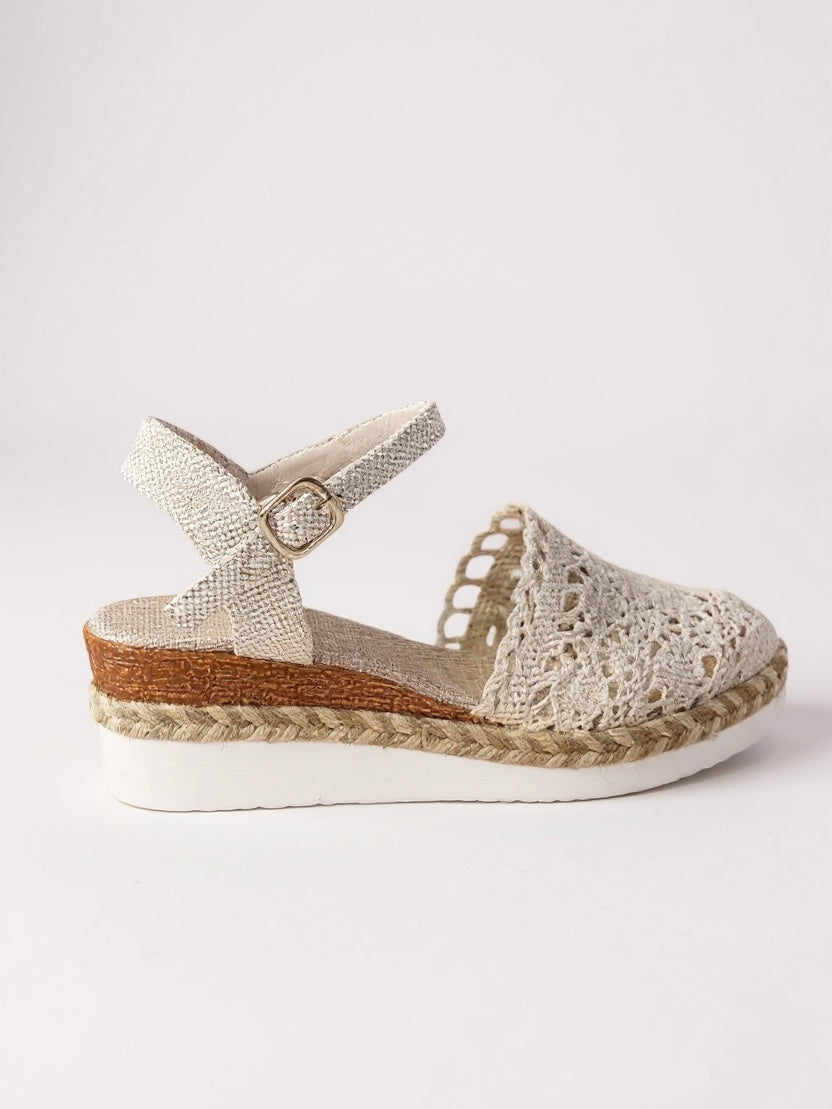 Kirsten | Dame boho espadriller med kilehæl og ankelrem