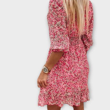 Sofie | Dame minikjole med blomsterprint og V udskæring