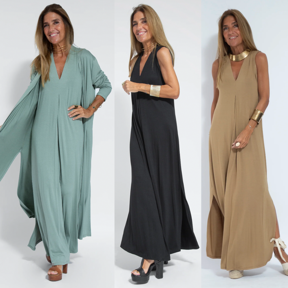 Freya | Lang kjole med løs pasform og matchende cardigan