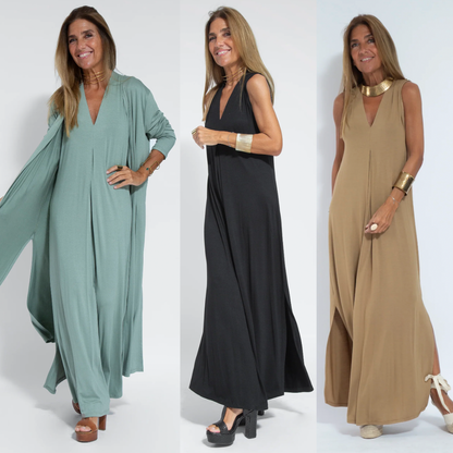 Freya | Lang kjole med løs pasform og matchende cardigan