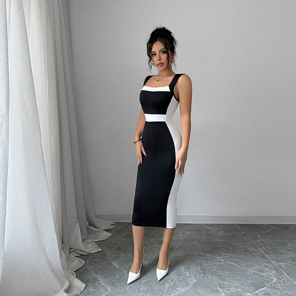 Christine | Dame figursyet midi kjole med elegant farvekontrast