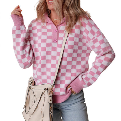 Karin | Dame hyggelig sweatpullover med tern og knapper