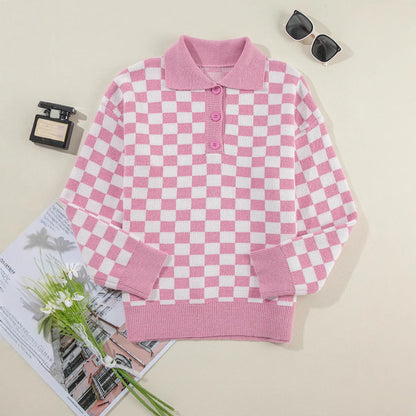 Karin | Dame hyggelig sweatpullover med tern og knapper