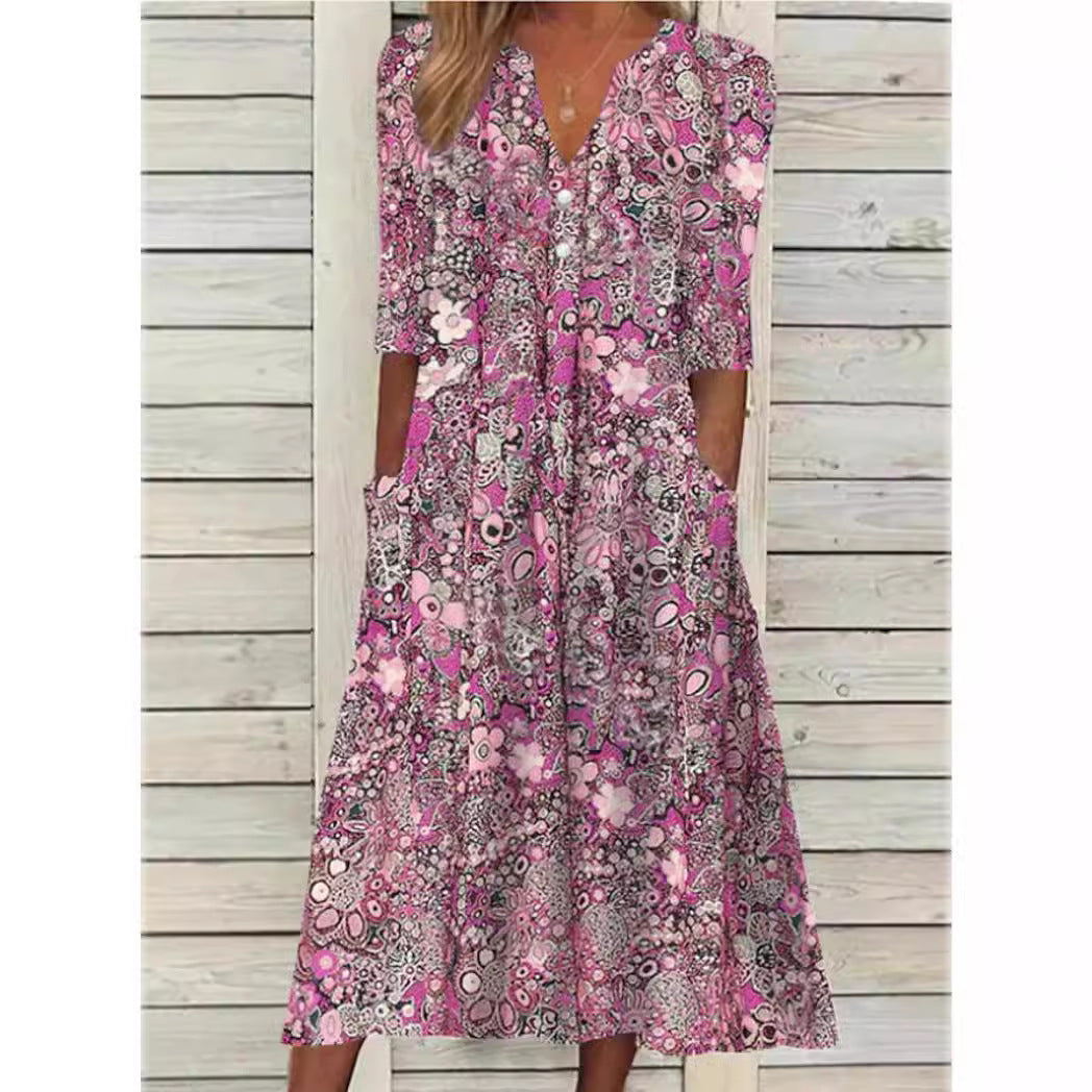 Luna | Elegant sommerkjole med blomsterprint og V hals
