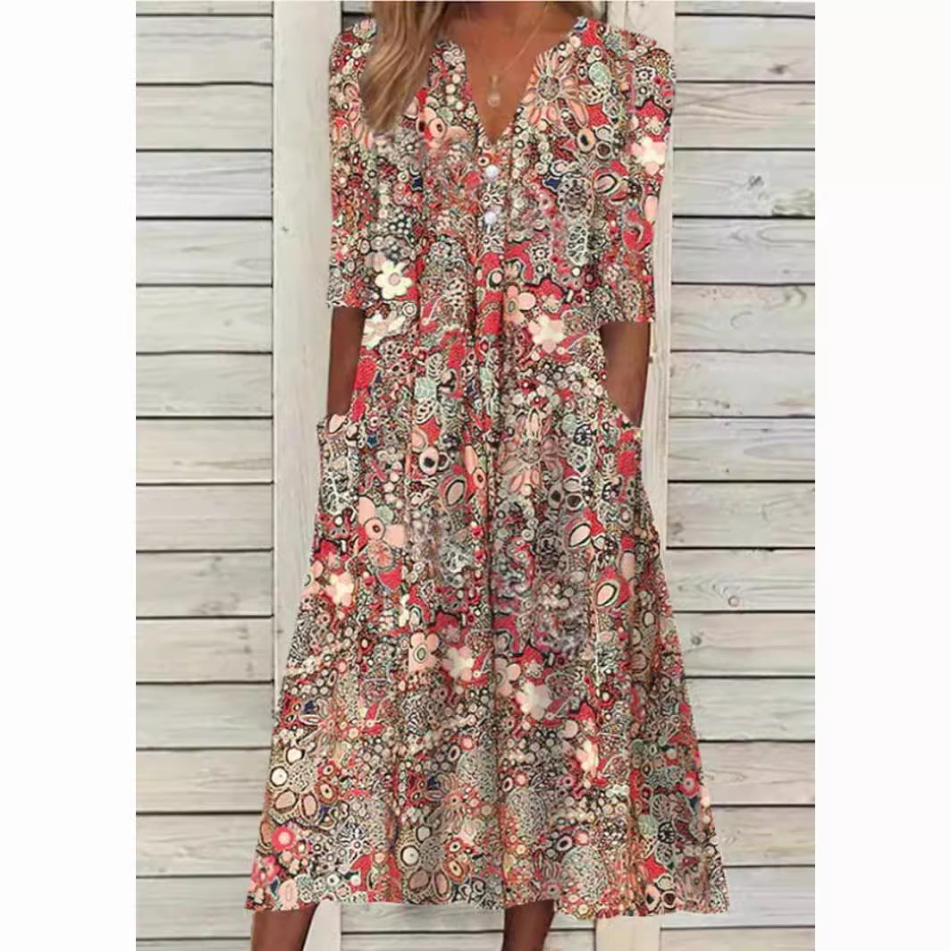 Luna | Elegant sommerkjole med blomsterprint og V hals