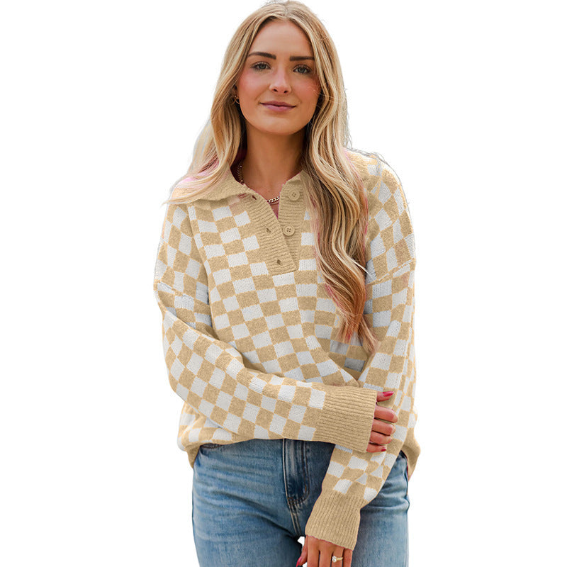 Karin | Dame hyggelig sweatpullover med tern og knapper
