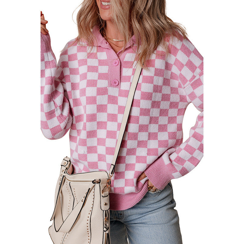 Karin | Dame hyggelig sweatpullover med tern og knapper