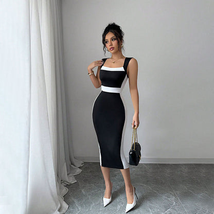 Christine | Dame figursyet midi kjole med elegant farvekontrast