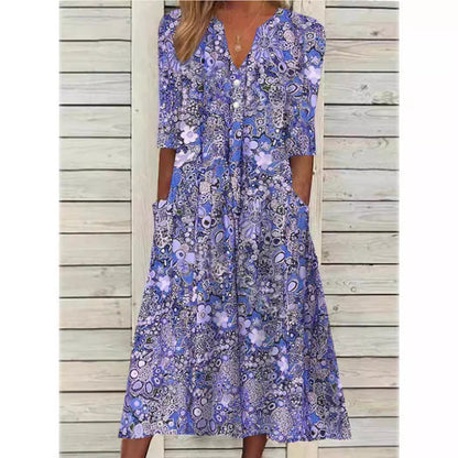 Luna | Elegant sommerkjole med blomsterprint og V hals