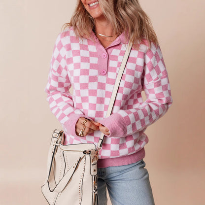 Karin | Dame hyggelig sweatpullover med tern og knapper