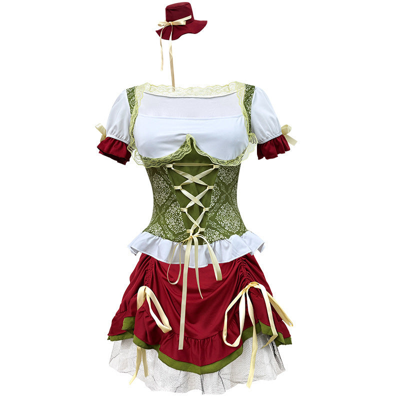 Majbritt | Dame vintage dirndl-sæt med snøret korset og hat