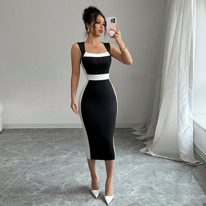 Christine | Dame figursyet midi kjole med elegant farvekontrast