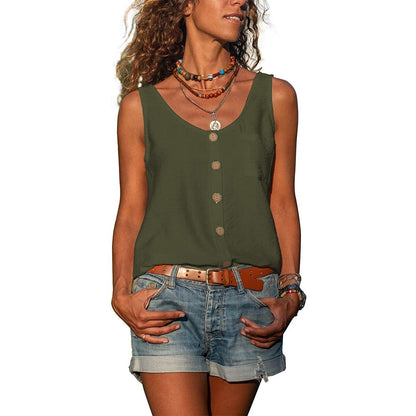 Anna | Dame tanktop med knaplukning og elegant Ibiza stil