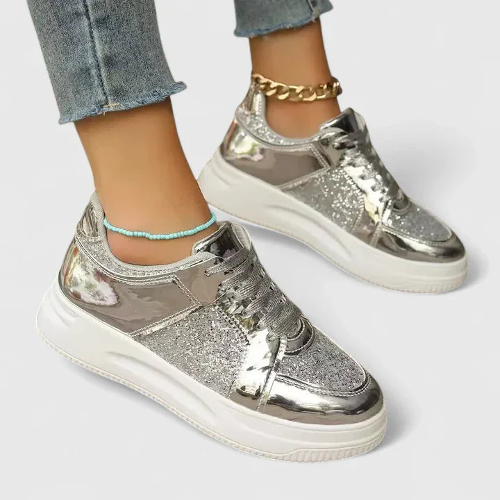 Lisbeth | Forårs metalliske chunky platformsneakers til kvinder