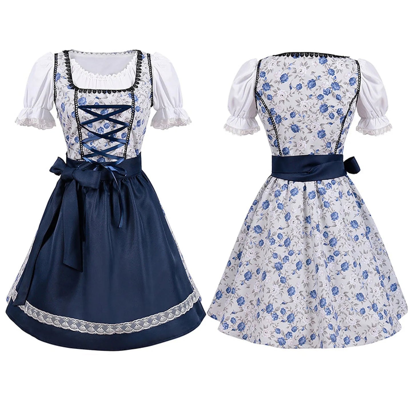 Anna | Smuk Oktoberfest kjole med blondedetaljer og korte ærmer