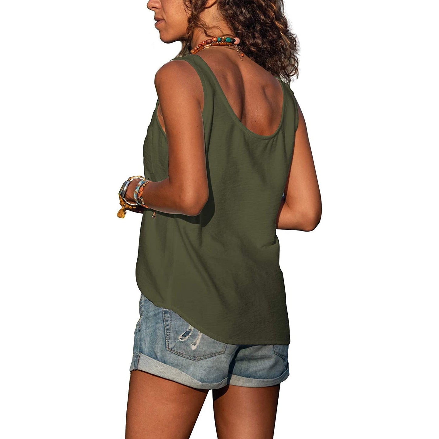 Anna | Dame tanktop med knaplukning og elegant Ibiza stil
