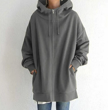 Amalie | Dame lang hoodie med lynlås til efterår og vinter