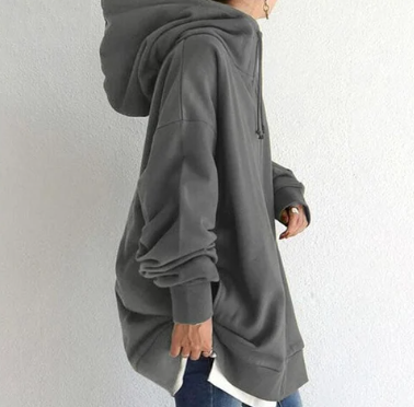 Amalie | Dame lang hoodie med lynlås til efterår og vinter