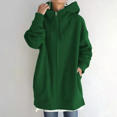 Amalie | Dame lang hoodie med lynlås til efterår og vinter