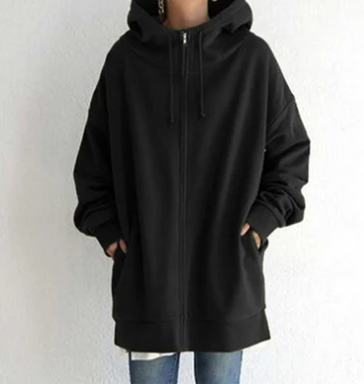 Amalie | Dame lang hoodie med lynlås til efterår og vinter