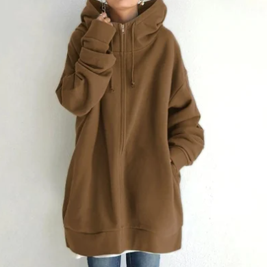 Amalie | Dame lang hoodie med lynlås til efterår og vinter