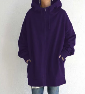 Amalie | Dame lang hoodie med lynlås til efterår og vinter